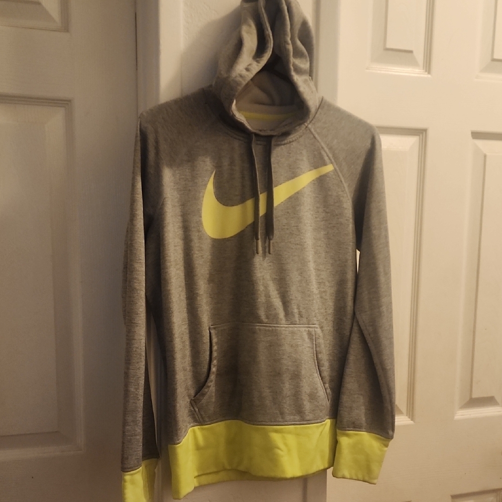 Nike Gray and Yellow Men's Hoodie
